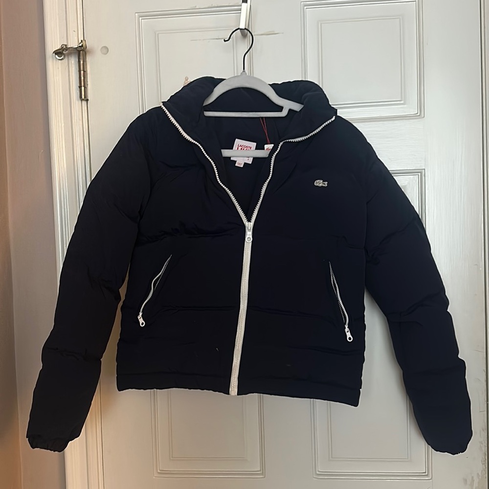 New boys, Lacoste navy blue puffer jacket, never worn size small